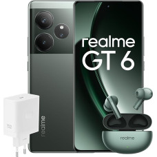 realme Smartphone GT6 256GB 12GB Razor Green EU + Buds Air 6 Forest Green EU + Supervooc 120W Power Adapter White