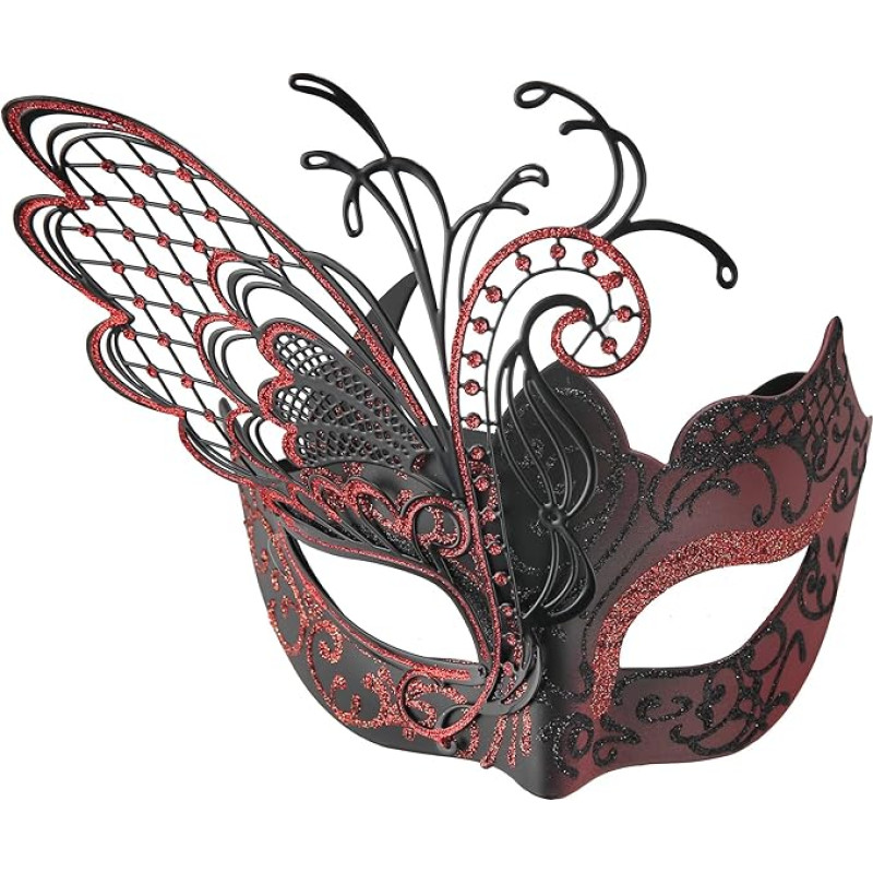 Sincerity Craft Halloween Butterfly Metal Venetian Mask Suitable for Sexy Costume Ball, Masquerade, Carnival Party, Christmas, Easter (Red)