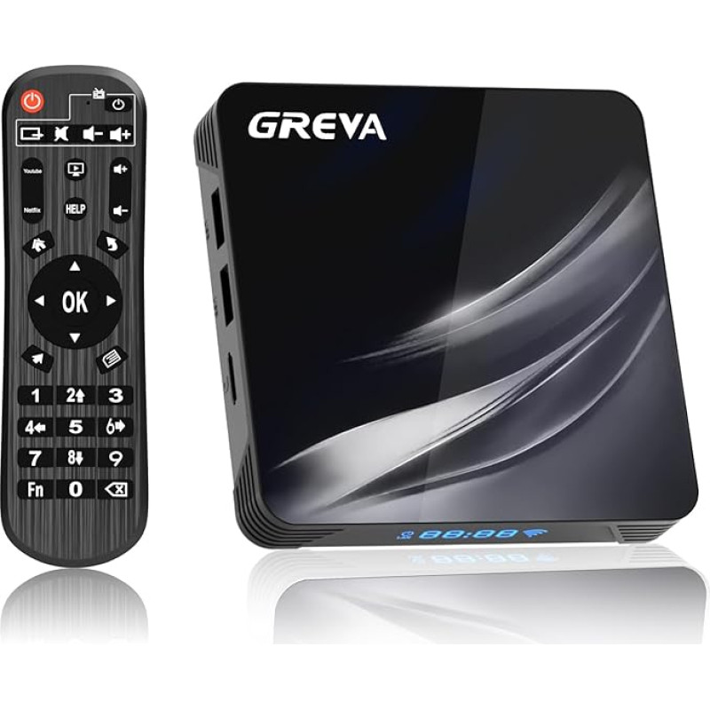 GREVA Android TV Box 4K, Android Box 11.0 with 4GB RAM 64GB ROM Amlogic S905W2 WiFi 2.4G/5G 10/100M LAN Enternet Bluetooth 4.2 TV Box with Remote Control