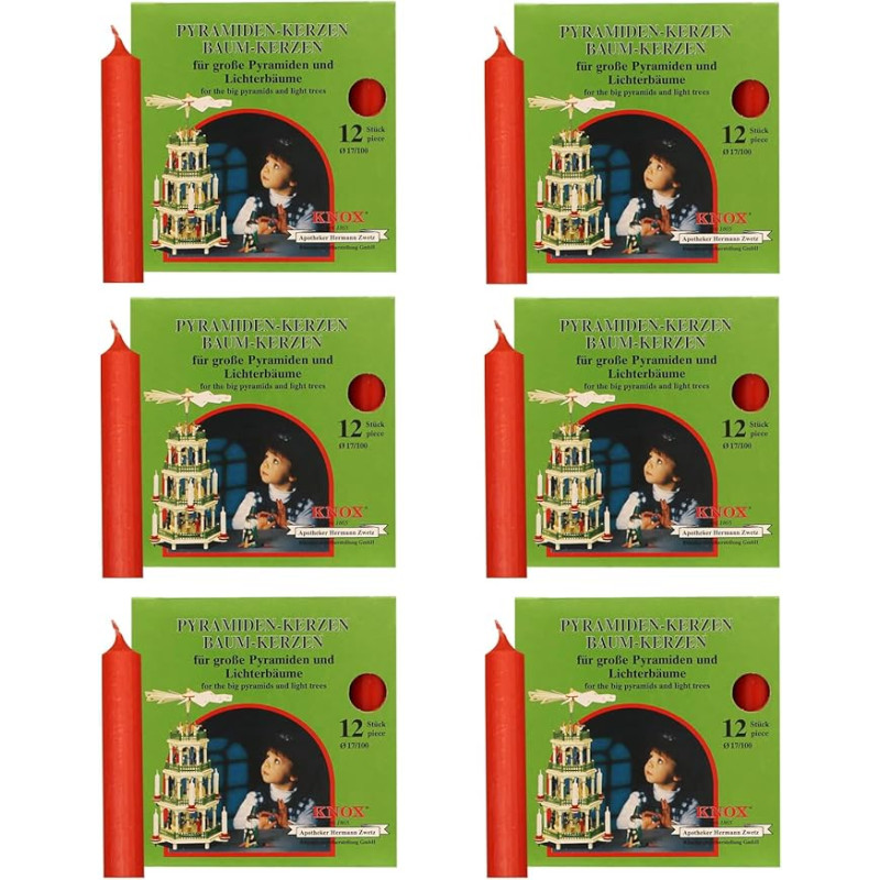 OLShop AG Knox Pyramid Candles Red 6 Pack (6 x 12 Items) Size Approx. 17 x 100 mm Christmas Candles