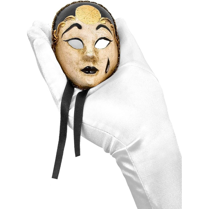 Maskworld Pierrot Mini Bianco Nero - Venetian Miniature Mask Handmade - Decoration or Gift for Carnival, Halloween & Theme Party