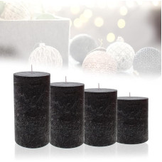 Smart-Planet Set of 4 Rustic Candles Ambience Christmas - Advent Wreath Candle Rustic - Colour Black - 8/10/12/14 cm - Pillar Candle Advent Christmas Candle