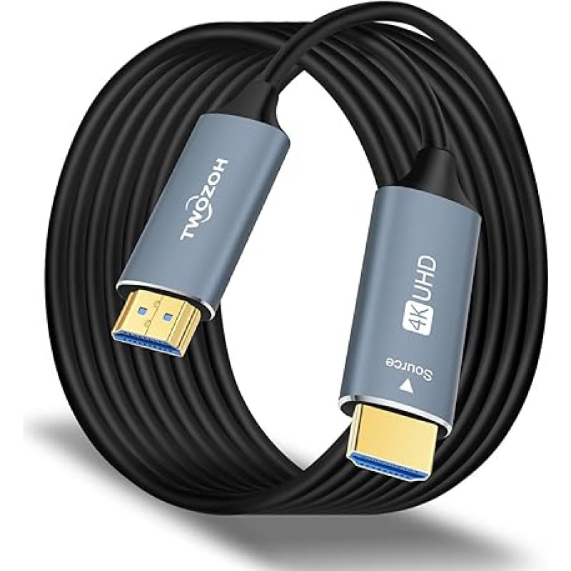 Twozoh HDMI Fibre Optic Cable 100 m, HDMI Optical Cable 2.0 4K/60Hz (4:4:4 HDR10 HDCP2.2) 1440p 144Hz 18Gbps High Speed UHD Fibre Optic HDMI Cable