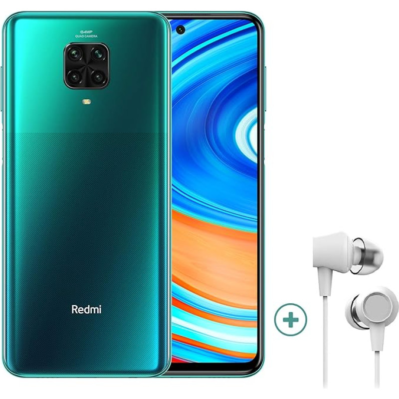 Xiaomi Redmi Note 9 Pro Smartphone + Headphones, 6.5 inches (16.94 cm) FHD+ Display, 128GB Internal Memory, 6GB RAM, 64MP Quad Rear Camera, 16MP Front Camera, Dual SIM, Android 10, Green