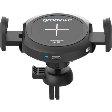 groov e Wireless Car Grip Car Mount - Phone Holder with 10W Wireless Charging for Qi Enabled Devices, 360 Degree Rotation and Infrared Car Grip, Window and Air Vent Mounting