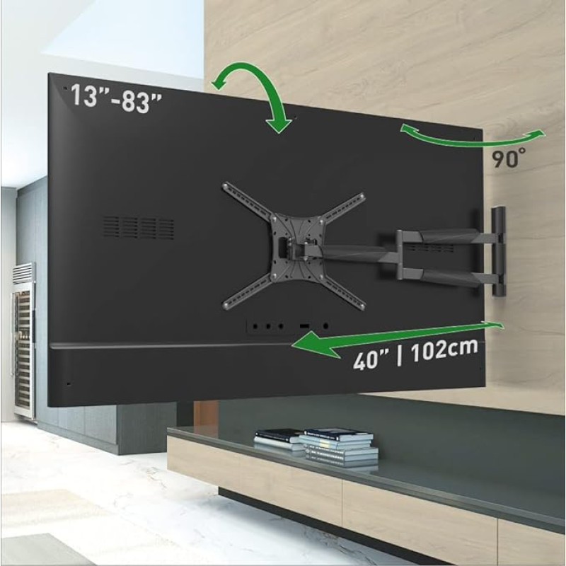 Barkan 102 cm Long TV Wall Mount, 13-83 Inch Swivel/Tilt/Full Motion TV Mount, Holds up to 50 kg, Extra Long Extension, for LED OLED LCD, Max. VESA 600 x 400, BM443XL