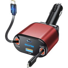 OHLPRO Retractable Car Charger 4-in-1 USB C [PD3.0 & QC3.0] Quick Charger, Cigarette Lighter Plug Adapter 80 W with Lightning Charging Cable, Mobile Phone Car Charger for iPhone 15, 14, 13 Pro, Max,