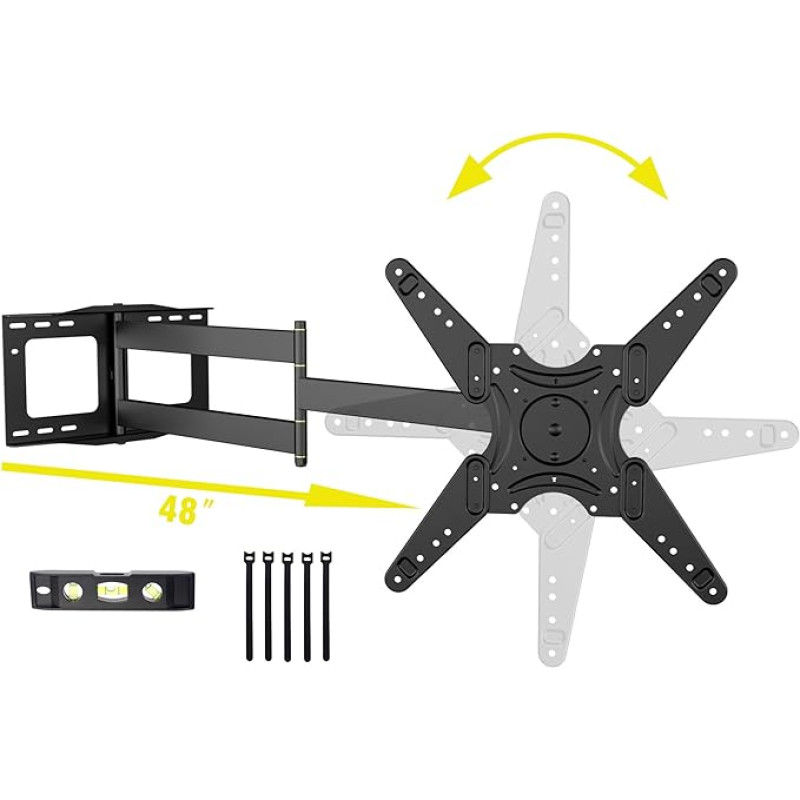 WHYFONE TV Wall Mount with 1219 mm Long Range, 90° Rotatable Wall Mount TV Swivelling Tilting Fully Movable TV Mount for 26-60 Inch TVs and Monitors up to 50 kg VESA 400 x 400 mm