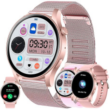 Women's Smartwatch with Phone Function, 1.43 Inch AMOLED Fitness Watch with 100+ Sports Modes, Heart Rate Monitor, Sleep Monitor, Pedometer, Fitness Tracker Compatible with Android/iOS, 3 Bracelets,