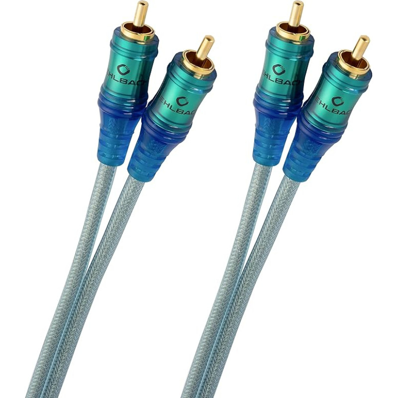 Oehlbach Ice Blue RCA Cable 1.5 m – Audio Cable for Turntable, Home Cinema and HiFi System – Double Shielded RCA Cable Made of OFC – 2 x 1.5 m – Blue/Transparent