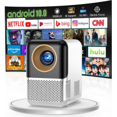 Remote Control Focus: Mini Projector 1080P Android 10.0 Wall Projector with Speaker, Netflix, Auto Focus 2 + 16 GB TV Projector Bluetooth