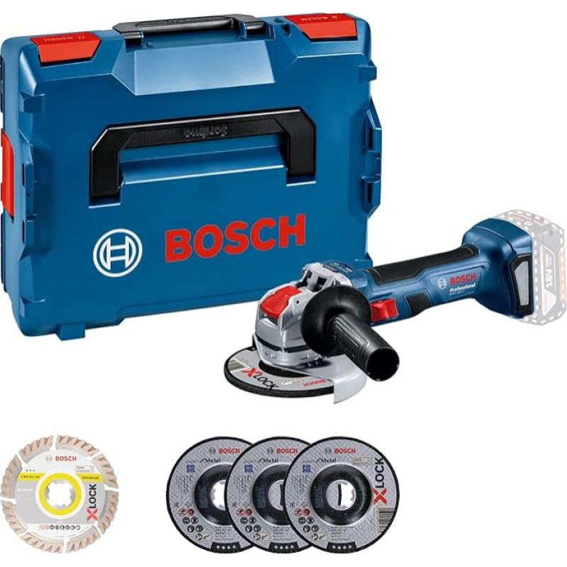 Bosch Professional 18V System Cordless Angle Grinder GWX 18V-7 (Disc Diameter 125 mm, with X-LOCK Attachment, Includes 5-Piece Cutting and Sanding Discs Set, in L-Boxx) - Amazon Exclusive Set
