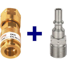 Ibeda DKD Gas Quick Coupling with Union Nut in Set with D4 Coupling Pin with Male Thread for Fuel Gas G3/8 LH, Oxygen 1/4 RH, Inert Gas G 1/4 Inch RH, Design: Fuel Gas G 3/8 Inch LH