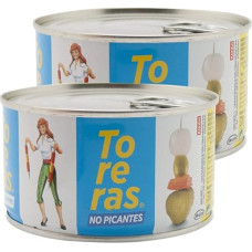 Toreras - Pack of 2 - Green Olives, Peppers, Cucumber, Onions in Vinegar - Pickles Olives, Skewered Vegetables in Vinegar, Canned Baking Rolls, Spain Aperitif - Traditional, Without Spices