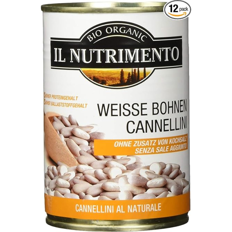 IL NUTRIMENTO White Beans Natural (Cannellini) – No Salt Pack of 12 (12 x 400 g)