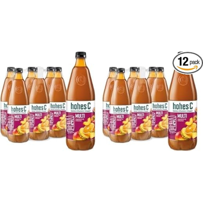 hohes C Multivitaminas (6 x 1l), 100% sultys, obuolių, apelsinų, ananasų, pasiflorų, mangų, 9 vitaminai, be pridėtinio cukraus pagal įstatymą, veganiškas (pakuotė iš 2)
