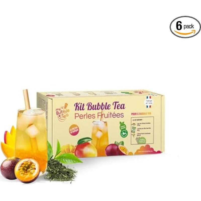 Bubble Tea Mango Kit - 6 Bubble Tea - Sugarcane Straws Included - Vegan and Gluten Free