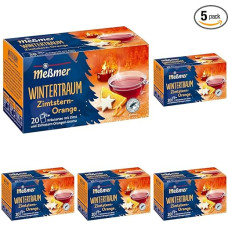 Meßmer Wintertraum | Herbal Tea with Cinnamon and Cinnamon Star Orange Aroma | 20 Tea Bags | Vegan | Gluten Free | Lactose Free (Pack of 5)