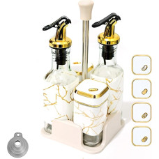 SAEIV Alyvuogių aliejaus butelių rinkinys (5 dalių rinkinys), druskos plaktuvas su besisukančiu dangteliu, pagamintas iš nerūdijančio plieno, kad būtų daugiau snapelio variantų, aliejaus ir acto dozatorius su sandariu dizainu