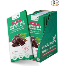 Simply Keto Lower Carb Chocolate with 60% Cocoa, Fine Bitter Chocolate without Sugar, Sweetened with Erythritol Instead of Sugar, Only 4 g Net Carbohydrates per 100 g, Gluten Free & Vegan, 12 x 100 g