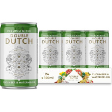 DOUBLE DUTCH Cucumber & Watermelon | 24 x 150 ml Tins | 100% Natural Ingredients | Low Calorie | Mixer Cocktails | No Artificial Colour, Preservatives or Flavours (24 x 150 ml)