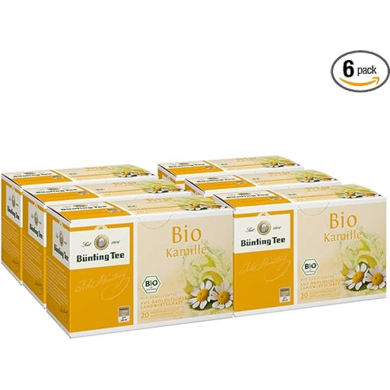 Bünting Tea Chamomile Pack of 6 - Organic Herbal Tea - 6 x 20 Tea Bags