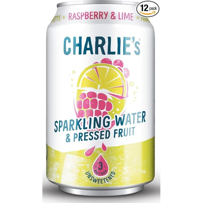 Charlie 's Organics Sparkling Water Raspberry Organic 33cl Per Tin Tray 12 Cans