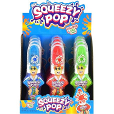 JOHNY BEE® Mr Squeezy Pop Fruit Flavoured Lollipops with Yellow Candies (Display 12 x 56g)