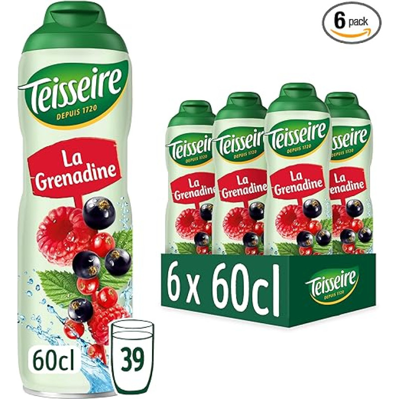 Teisseire Grenadine for soft drinks, 6 x 600 ml