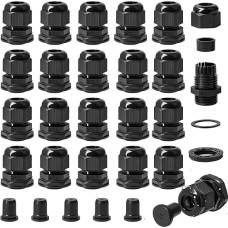 SHAOHUA 1,27 cm NPT-Kabelverschraubung, 20 Stück Drahtdurchführungsgriff mit 10 wasserdichten Kabelverschraubungen, Zugentlastung, Nylonschnur, Kabelverschraubungen, schwarze Kunststofftülle