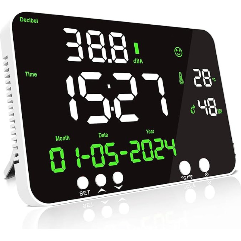 LYCEBELL Hanging Sound Level Meter Digital Decibel Meter Temperature Humidity and Noise Meter Wall Mount 30~130dB 11 Inch LED Screen
