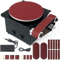 Juostinis ir diskinis šlifuoklis, 350 W galia, šlifavimo disko skersmuo 150 mm, mini juostinis šlifuoklis, tiekiamas su 10 švitrinio popieriaus lapų ir 10 šlifavimo juostų, tinka metalui, medienai ir kt. šlifuoti.