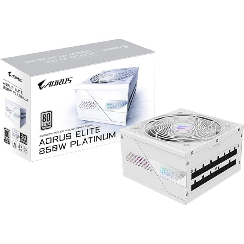 GIGABYTE Aorus Elite P850W Ice Power Supply - PCIe 5.0, 80 Plus Platinum, Fully Modular Design, 120 mm Fan, ATX 3.0 Compatible, EU Plug