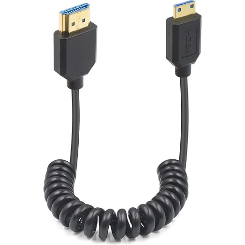 Duttek Mini HDMI to HDMI Coiled Cable 1.2 m, HDMI Male to Mini HDMI Male Cable, HDMI 2.1 Cable Supports 8K@60Hz, 4K@120Hz, Compatible for Camera, Camcorder, Tablet Graphics, Laptop
