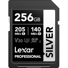 Lexar Silver SD Card 256GB, UHS-I SDXC Card 205 MB/s Read Speed, 140 MB/s Write Speed, V30, U3, C10, 4K UHD Video, SD Card Memory Card with Lexar Lifetime Data Recovery