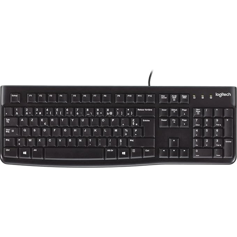 Logitech K120 Business Wired Keyboard for Windows and Linux, USB port, Silent Touch, rugged, splash-proof, keyboard stand, Belgian AZERTY layout Black