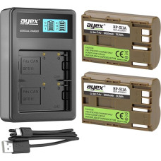 ayex Power Pack with 2 x BP-511a Battery and 1x USB Dual Charger Suitable for Canon 300D 50D 1D D60 etc.
