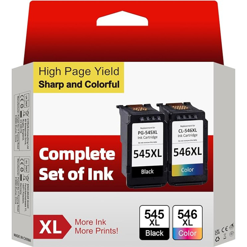 Spausdintuvo kasetės 545 546 XL, PG-545XL CL-546XL suderinamos su 