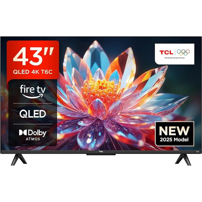 TCL 43T6C 43 Inch QLED 4K HDR TV, Smart Fire TV with Dolby Vision & Atmos, HDR10+, Voice Command Function & Ask Alexa