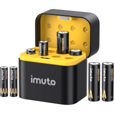 imuto 1.5 V Rechargeable Lithium Battery Set (4 x AA + 4 x AAA) with Smart Charging Case - 3000 mWh/1300 mWh High Performance Batteries, 1600 Charging Cycles