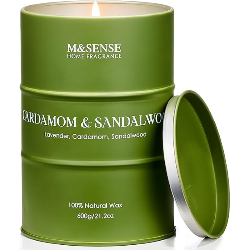 M&SENSE Cardamom Sandalwood Large Scented Candles with Soy Wax Clean Burning Candles 600 g 130 Hours Long Lasting Relaxing Aromatherapy Candles Christmas Candle Gift Candles for Men