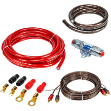 tomzz Audio 5500-022 20 mm² stiprintuvo stiprintuvo jungčių rinkinys, įskaitant saugiklių laikiklį RCA kabelių antgalius ir CCA saugiklį