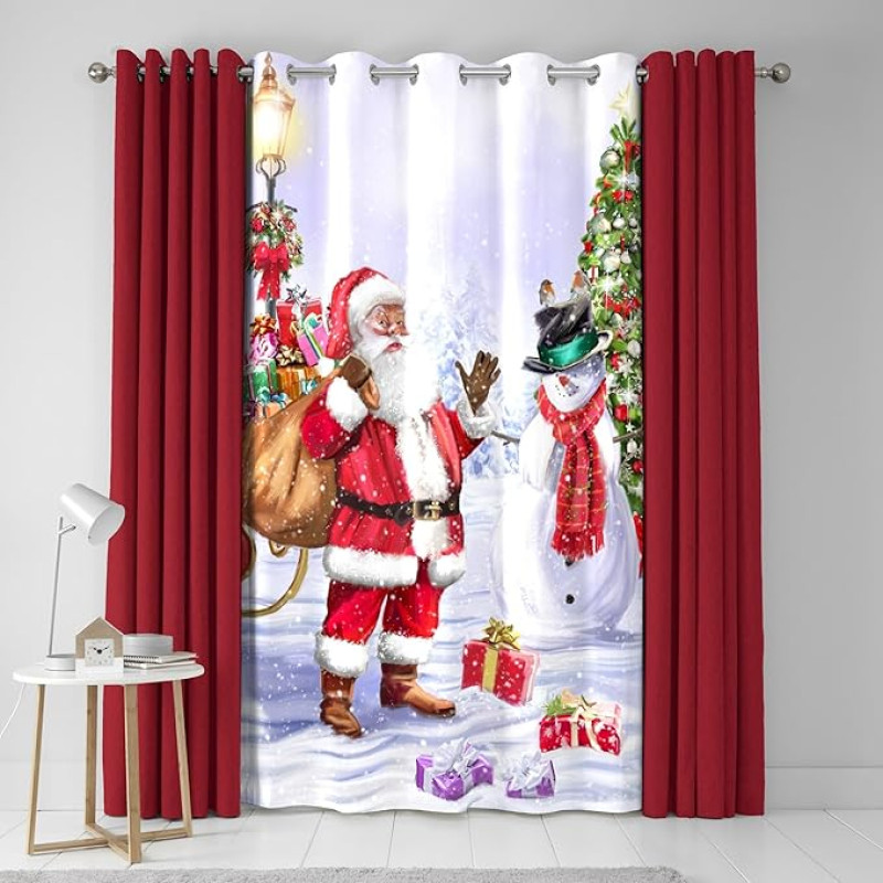Tradicinė Kalėdų užuolaida W 55 x L 84 (138 x 214 cm) - Eyelet - Kalėdų Senelis užuolaida Kalėdoms - Kalėdų užuolaida/Snieglentė užuolaida miegamajame/gyvenamajame kambaryje -