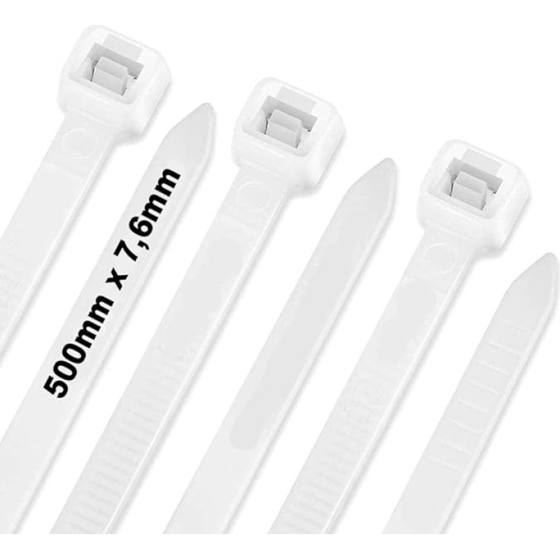 JQKX Cable Ties 500mm x 7.6mm UV Resistant Ultra Strong Cable Ties with 70kg Tensile Strength White Nylon Pack of 100