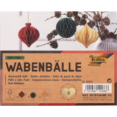 folia 49221 Kalėdiniai medaus korio rutuliukai, Kalėdų pakabukas, 3 vnt., skersmuo apie 8 cm, sulankstoma kalėdinė vidaus dekoracija