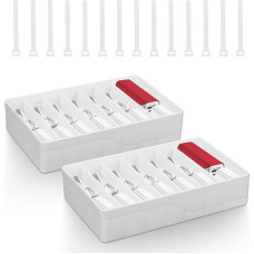 Cable Organiser Box, Pack of 2 Cable Storage Box, Large White with Adjustable Divider and Cable Ties, Charging Cable Organiser Box for Office, Home, Desk