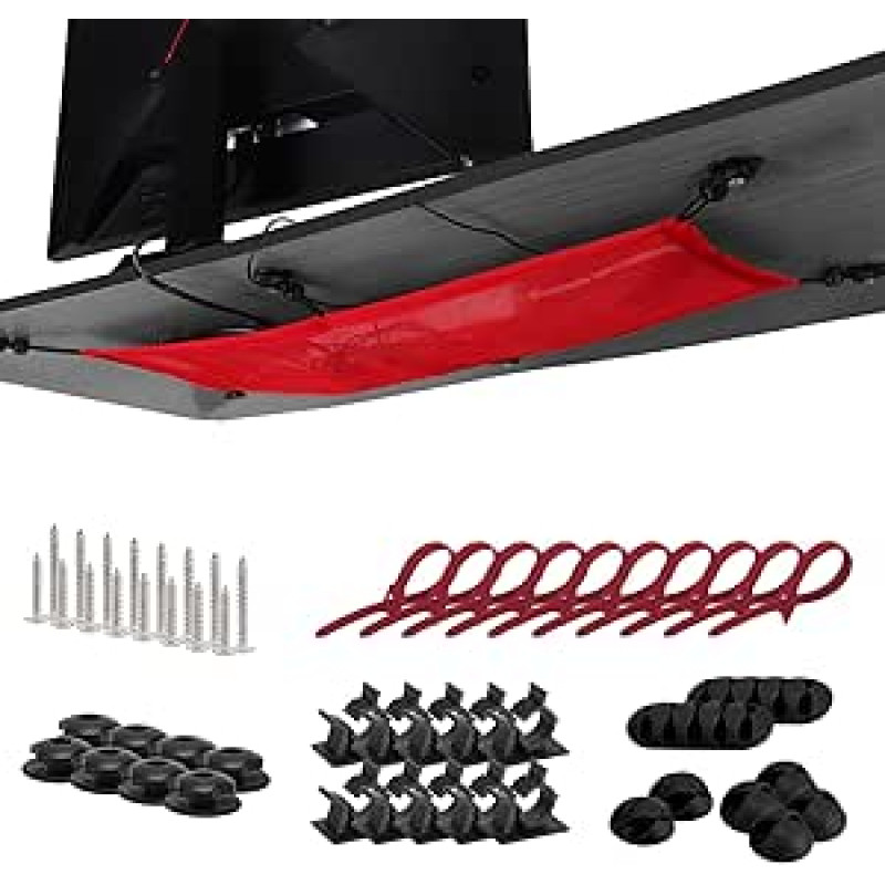 Cable Net 95 x 24 cm Red Large Format for Business Office Organisation with Energy Stylish Cable Management