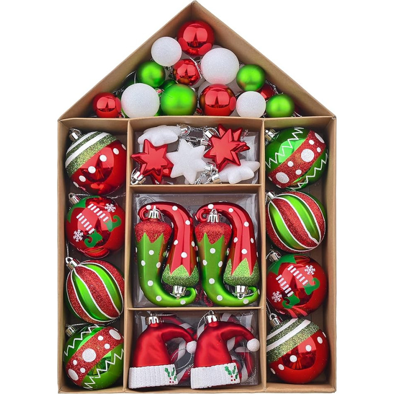 Valery Madelyn kalėdinių papuošalų rinkinys, 70 tūkst. Elfų raudonai žalias baltas nedūžtantis Kalėdų eglutės papuošalų rutuliniai papuošalai masiniai dekoratyviniai kabantys papuošalai kalėdinėms eglutėms, šventėms,