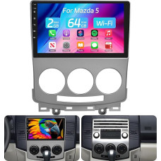 2+64G Car Radio for Mazda 5 2005-2010 - Wireless Carplay & Android Car - 9 Inch Android 13 Radio - WiFi EQ GPS Mirror Link FM RDS + AHD Rear View Camera and Microphone