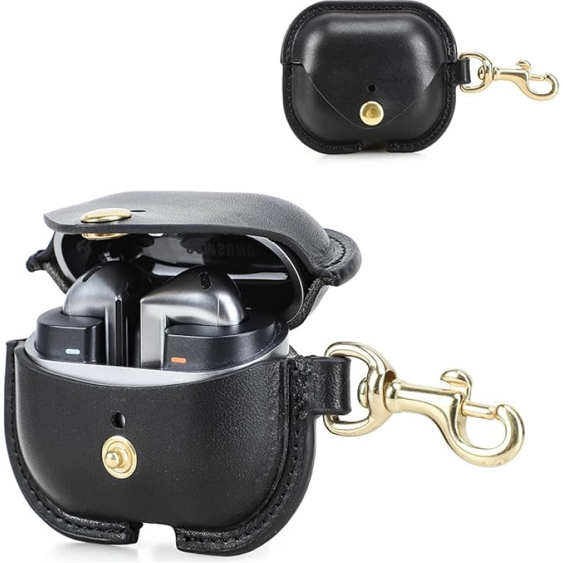 CONTACT'S FAMILY Samsung Galaxy Buds 3 / Buds 3 Pro (2024) Case, Premium Leather Headphone Case Accessories Compatible with Buds 3/Buds 3 Pro with Key Hook, Black